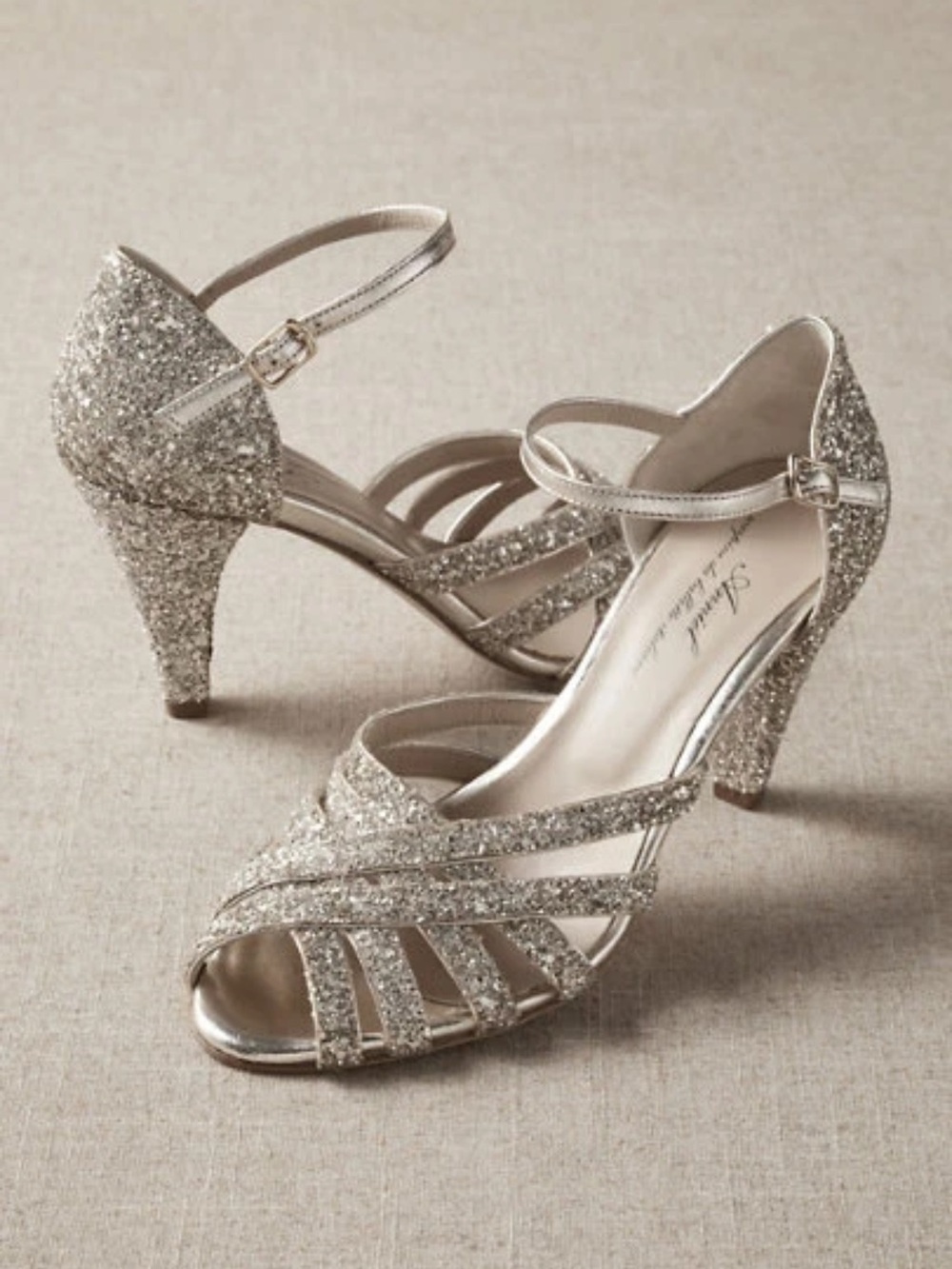 NWOT Anthropologie BHLDN Anniel Ilona Gold Glitter Strappy Heels size 36
